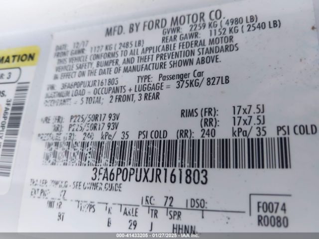 3FA6P0PUXJR161803 Ford Fusion Energi Se Luxury