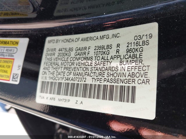 1HGCV1F34KA072372 Honda Accord Sport
