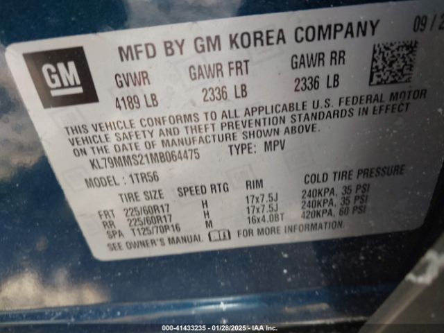 KL79MMS21MB064475 Chevrolet Trailblazer Fwd Ls
