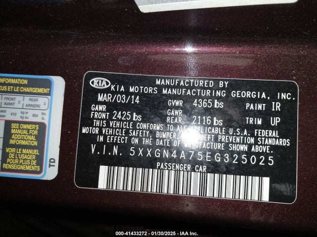 KIA OPTIMA EX 2014 5XXGN4A75EG325025 Image 9
