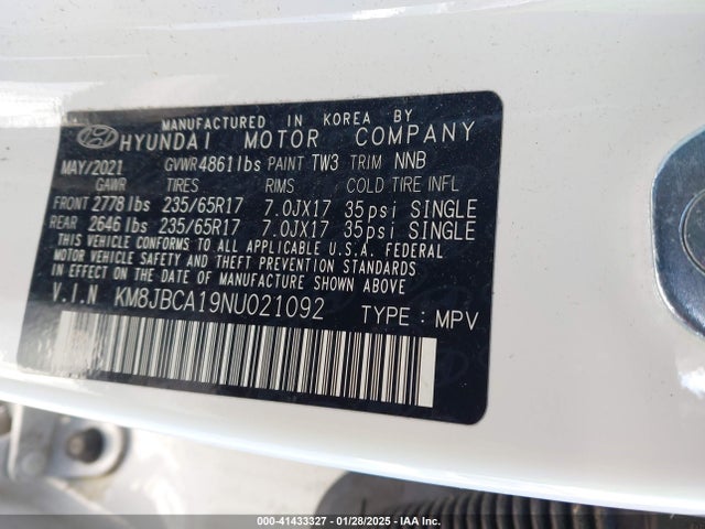KM8JBCA19NU021092 Hyundai Tucson Hybrid Blue