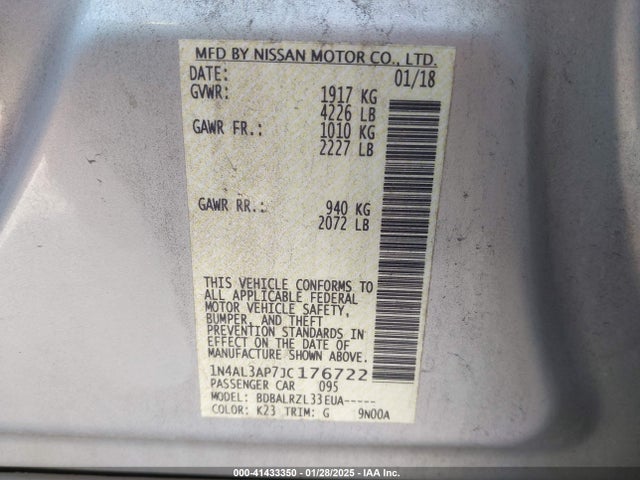 1N4AL3AP7JC176722 Nissan Altima 2.5 Sl