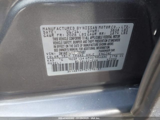 3N1AB7AP9GY298487 Nissan SENTRA SL