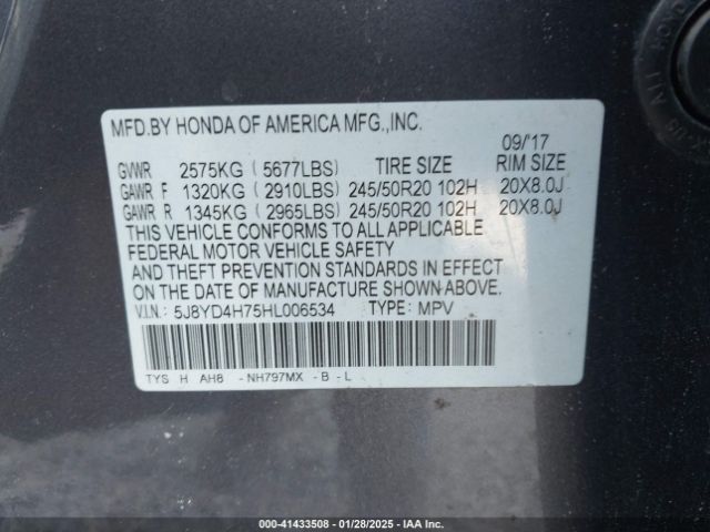 5J8YD4H75HL006534 Acura Mdx Technology   Entertainment Pkgs