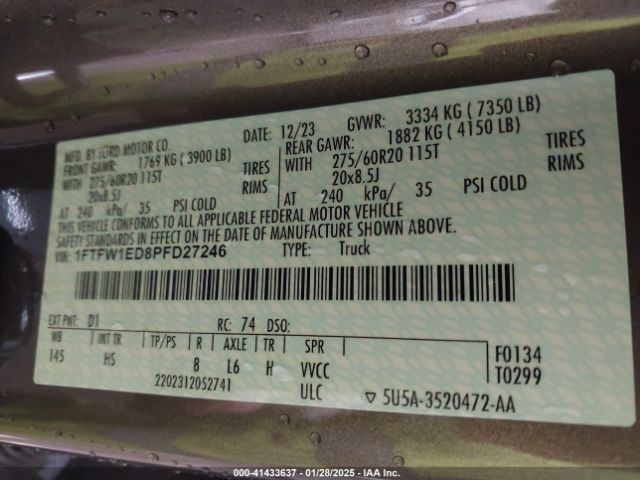 1FTFW1ED8PFD27246 Ford F-150 Lariat