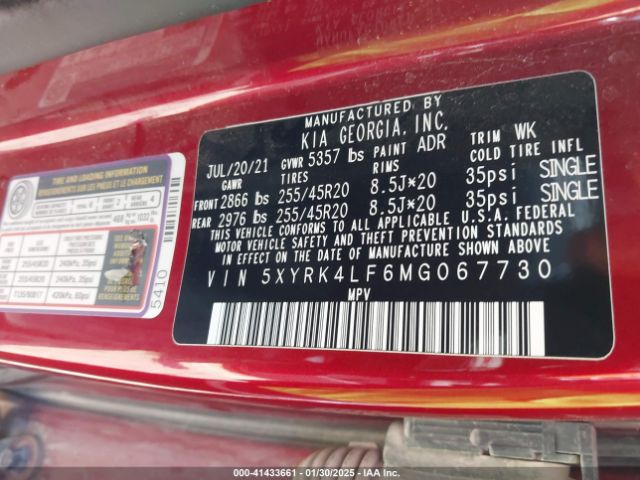 5XYRK4LF6MG067730 KIA Sorento Sx Prestige