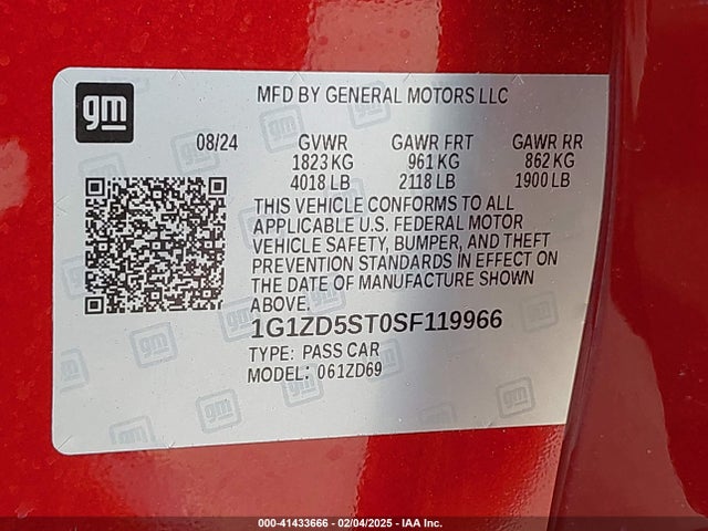 1G1ZD5ST0SF119966 Chevrolet Malibu Fwd 1lt