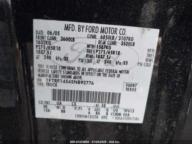 2005 FORD F-150 1FTRF14545NB92776 Photo 8