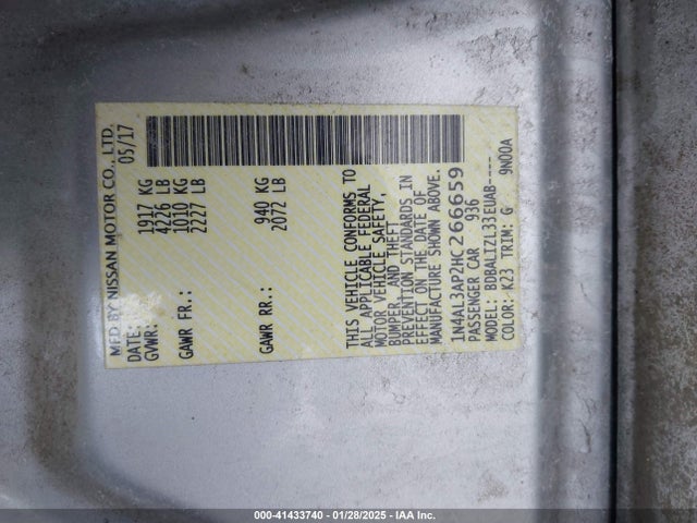 1N4AL3AP2HC266659 Nissan Altima 2.5 Sv