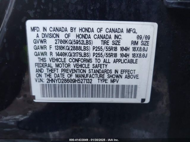 2009 ACURA MDX 2HNYD28609H527132 Photo 8