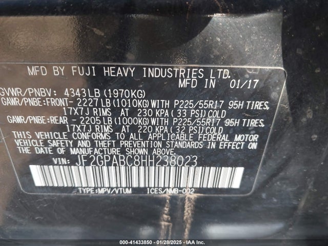 Subaru Crosstrek 2.0i Premium 2017 JF2GPABC8HH238023 Image 9