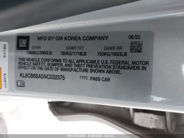 KL8CB6SA5NC032375 Chevrolet Spark Fwd Ls Automatic
