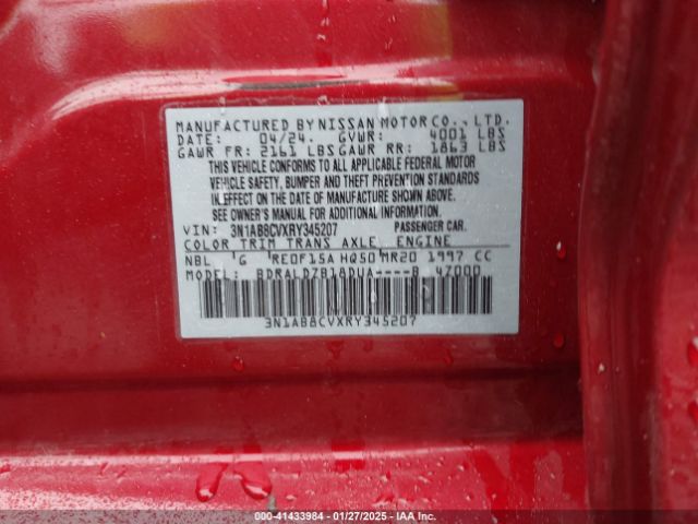 3N1AB8CVXRY345207 Nissan Sentra Sv Xtronic Cvt