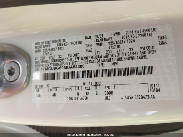1FMCU9G69MUA84300 Ford ESCAPE SE