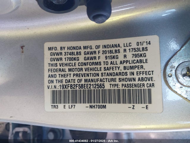 Honda Civic Lx 2014 19XFB2F58EE212565 Image 9