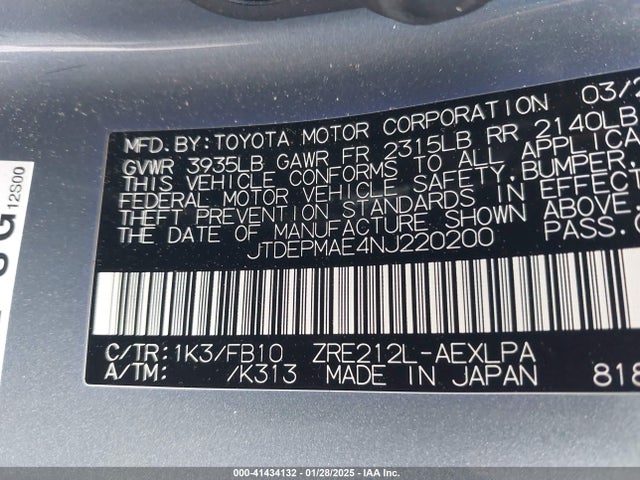JTDEPMAE4NJ220200 Toyota COROLLA LE