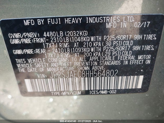 Subaru Forester 2.5i Premium 2017 JF2SJAEC8HH564802 Image 9