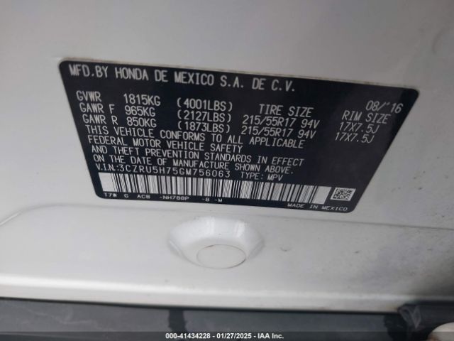 3CZRU5H75GM756063 Honda Hr-v Ex-l
