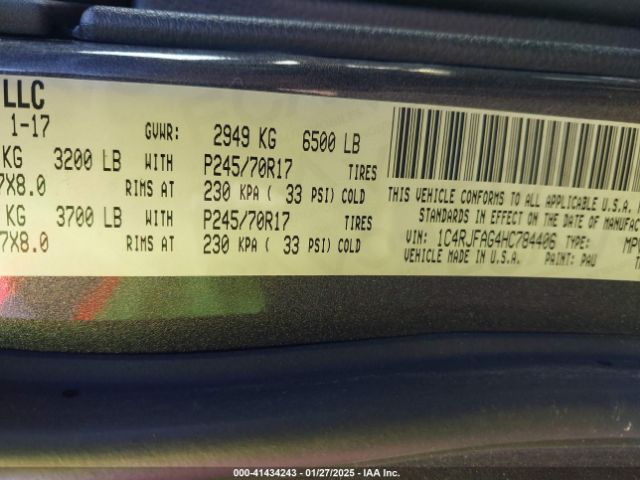 1C4RJFAG4HC784406 Jeep Grand Cherokee Laredo 4x4