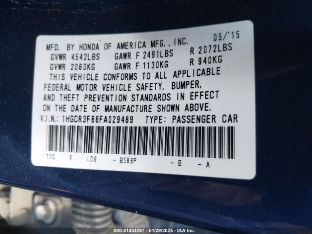 1HGCR3F86FA029489 Honda Accord Ex-l V-6