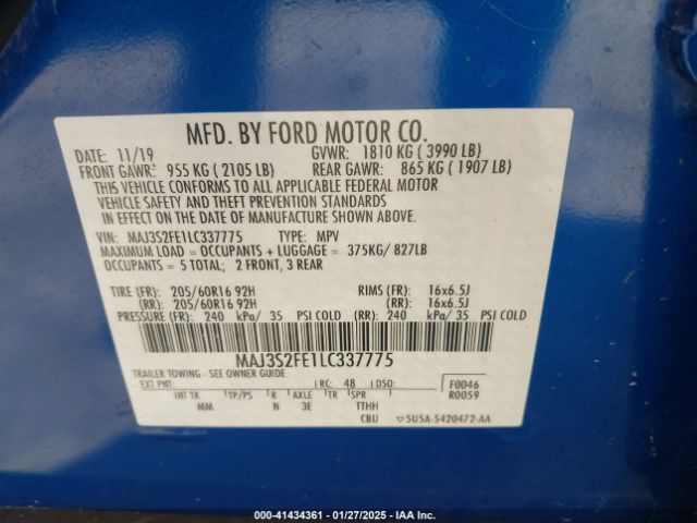 MAJ3S2FE1LC337775 Ford ECOSPORT S