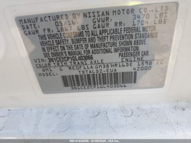 3N1CE2CP1GL403066 Nissan Versa Note S (sr)/s Plus/sl/sr/sv
