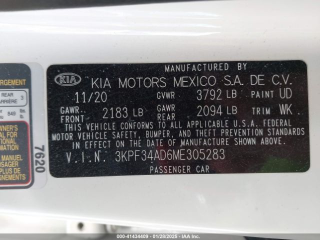 3KPF34AD6ME305283 KIA Forte Gt-line