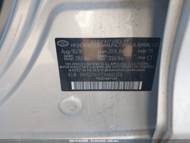 Aukcja sprzedaży 2018 Hyundai Elantra Se, vin: 5NPD74LF7JH402378, numer aukcji: 41434460