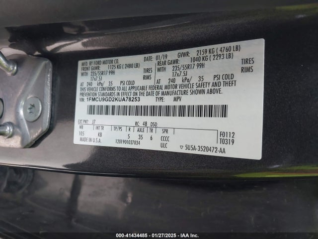Ford ESCAPE SE 2019 1FMCU9GD2KUA78253 Image 9