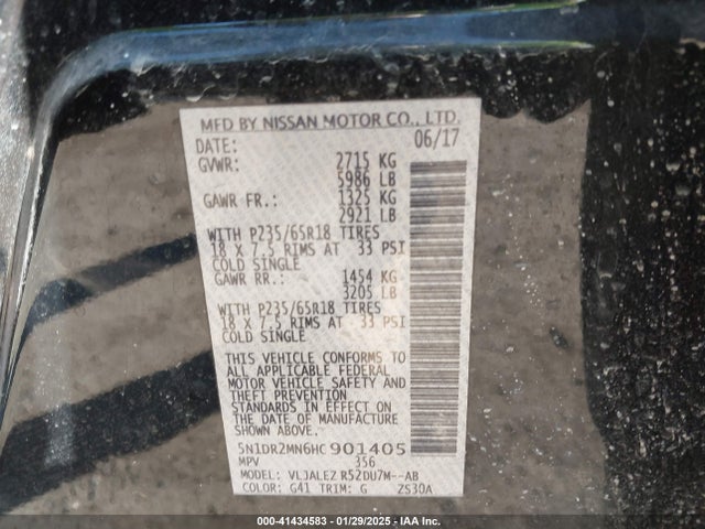 Nissan Pathfinder Sv 2017 5N1DR2MN6HC901405 Image 9