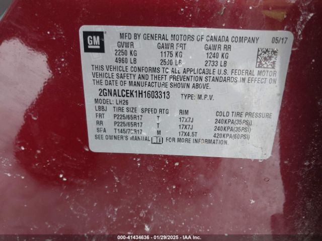2GNALCEK1H1603313 Chevrolet EQUINOX LT