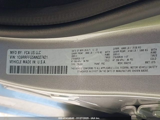 1C6RRFFG5NN327421 RAM 1500 Big Horn  4x4 5'7 Box