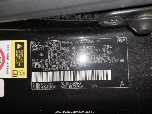 2T2BK1BA7FC254538 Lexus RX 350