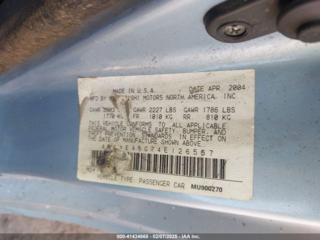 2004 MITSUBISHI ECLIPSE SPYDER 4A3AE45G74E126557 Photo 8