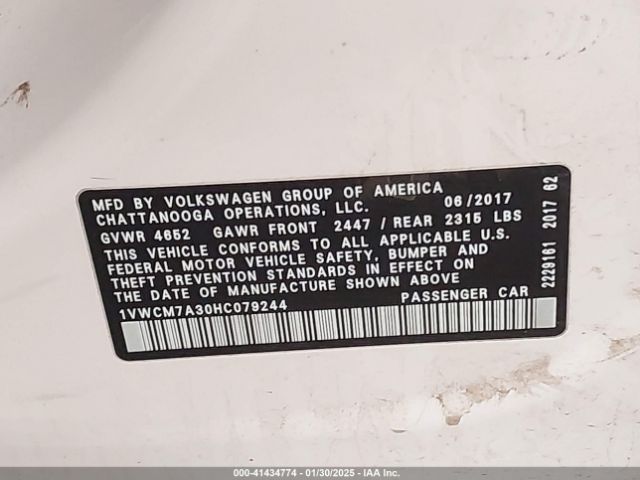 1VWCM7A30HC079244 Volkswagen Passat V6 Sel Premium