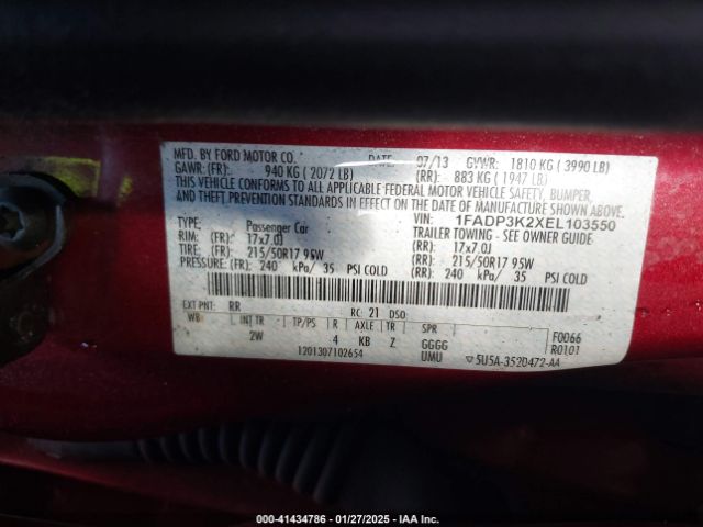 1FADP3K2XEL103550 Ford FOCUS SE