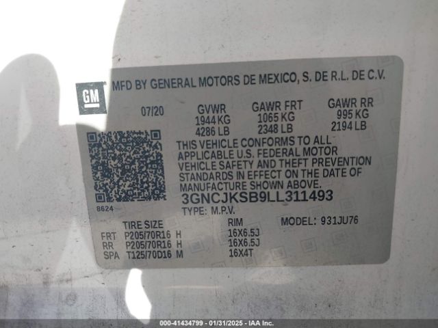 3GNCJKSB9LL311493 Chevrolet Trax Fwd Ls