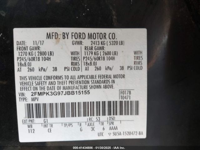 2FMPK3G97JBB15155 Ford EDGE SE
