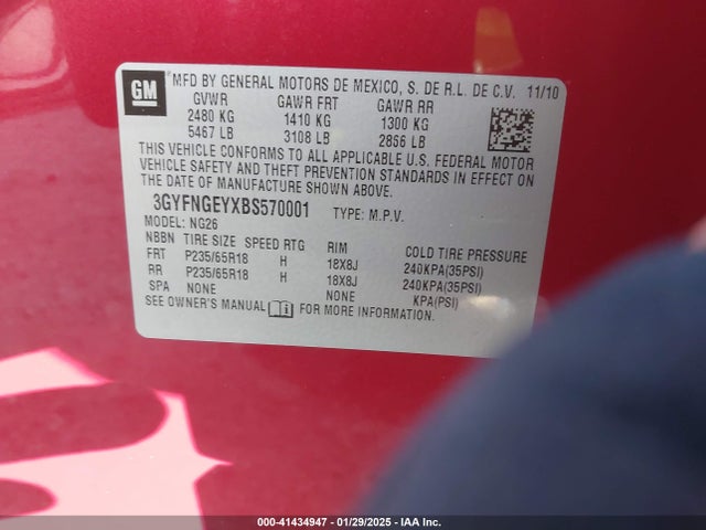2011 CADILLAC SRX 3GYFNGEYXBS570001 Photo 8