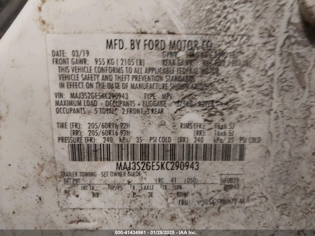 MAJ3S2GE5KC290943 Ford Ecosport Se