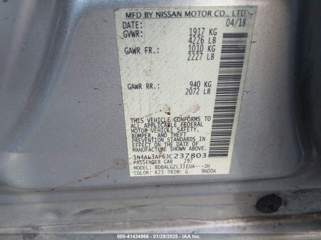 1N4AL3AP6JC237803 Nissan Altima 2.5 S