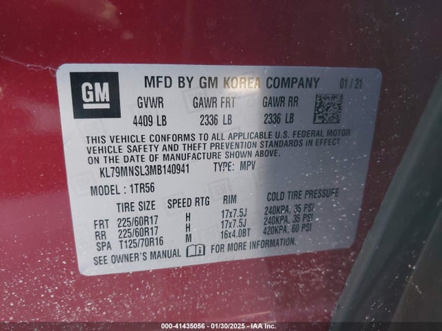 Chevrolet Trailblazer Awd Ls 2021 KL79MNSL3MB140941 Image 9