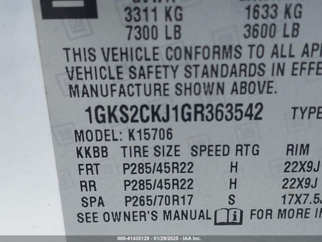 1GKS2CKJ1GR363542 GMC YUKON DENALI