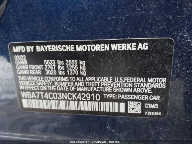 WBA7T4C03NCK42910 BMW 740 I Xdrive
