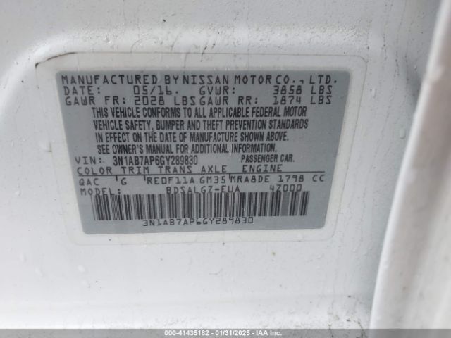 3N1AB7AP6GY289830 Nissan SENTRA SL