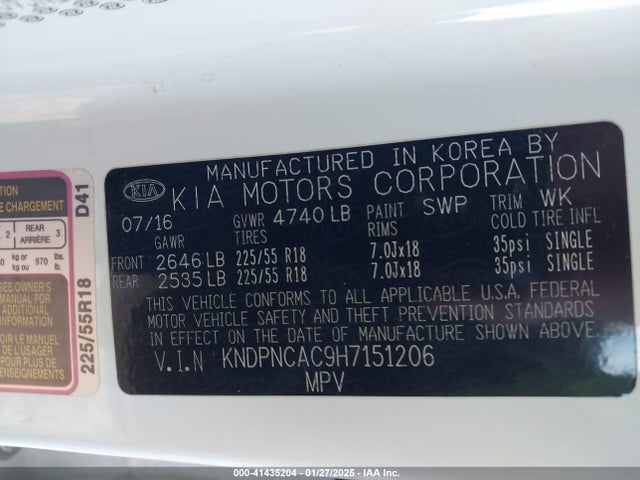 KNDPNCAC9H7151206 KIA gdi theta ii