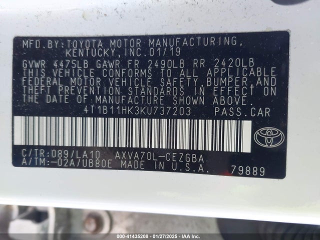 4T1B11HK3KU737203 Toyota a25a-fks