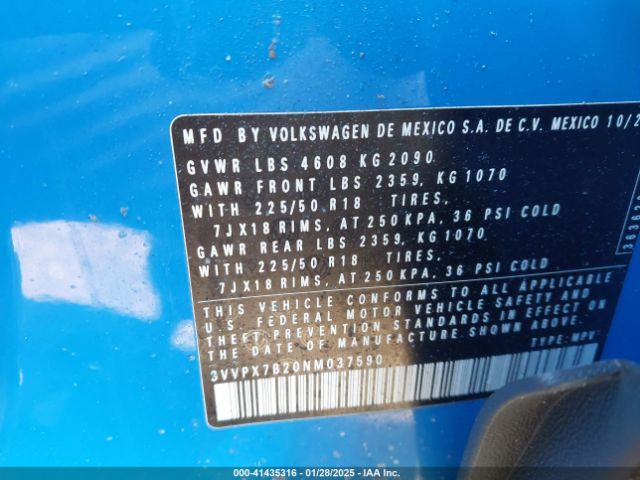 3VVPX7B20NM037590 Volkswagen Taos 1.5t Se