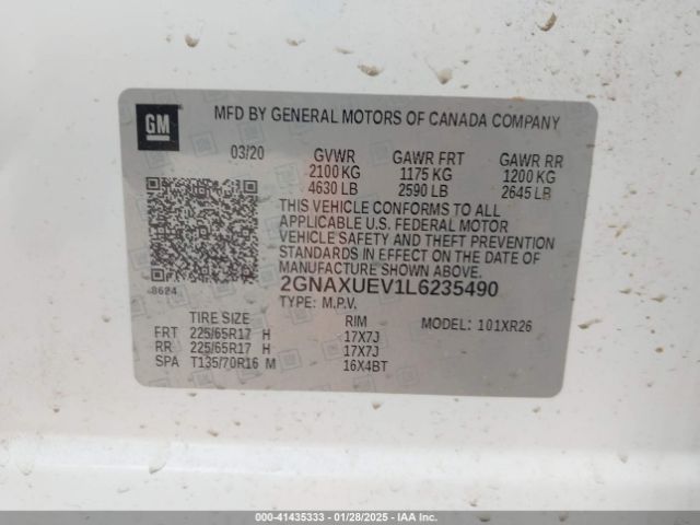 2GNAXUEV1L6235490 Chevrolet Equinox Awd Lt 1.5l Turbo