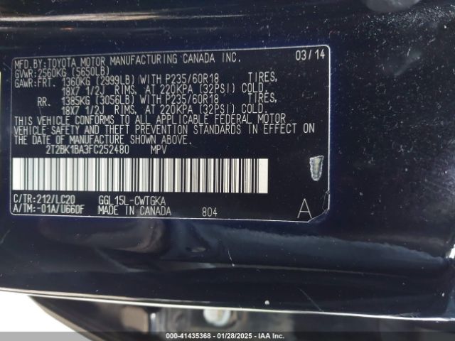 2T2BK1BA3FC252480 Lexus RX 350